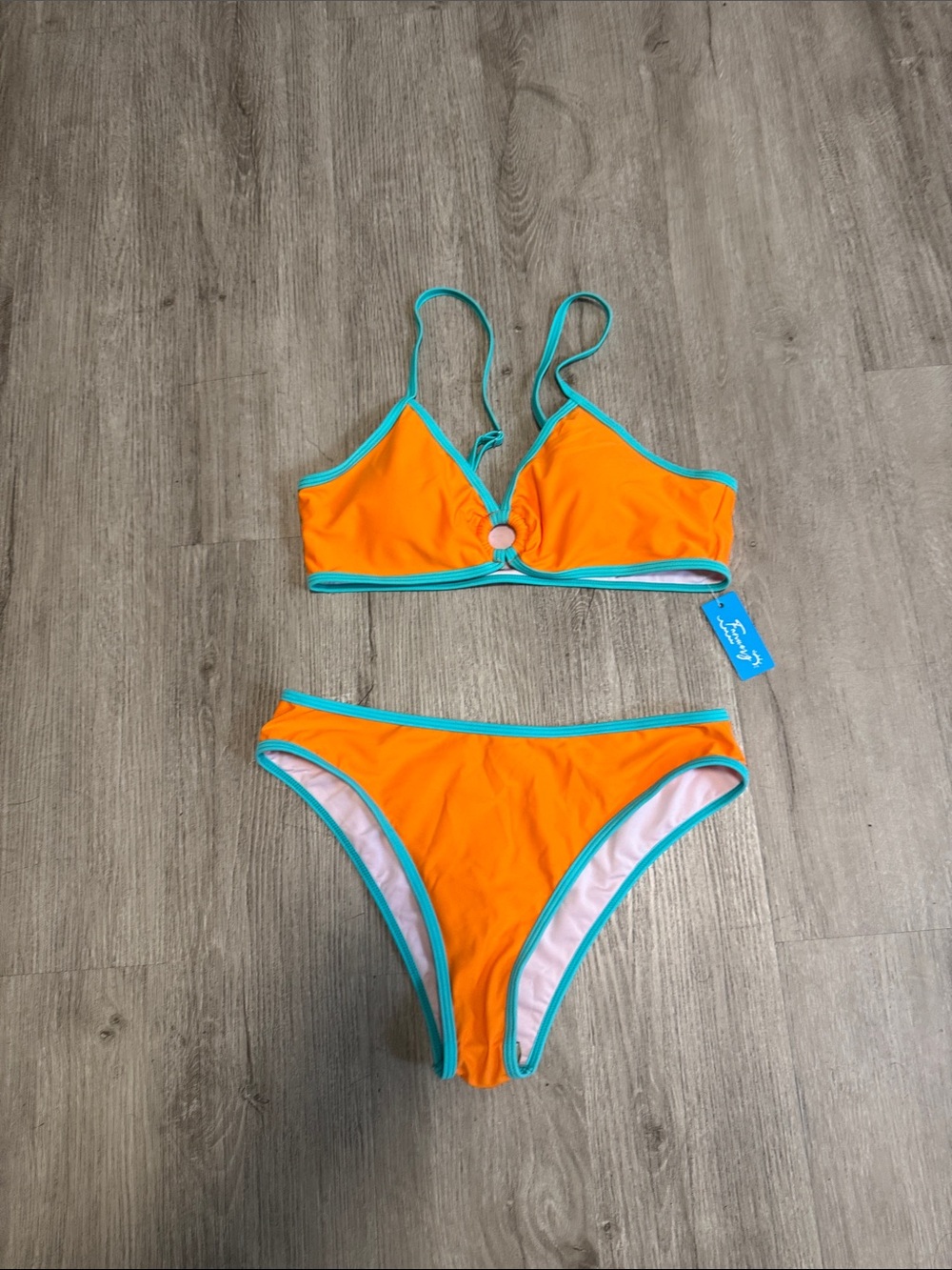 Orange Bikini with Teal Trim — Women’s Two-Piece Swim Set